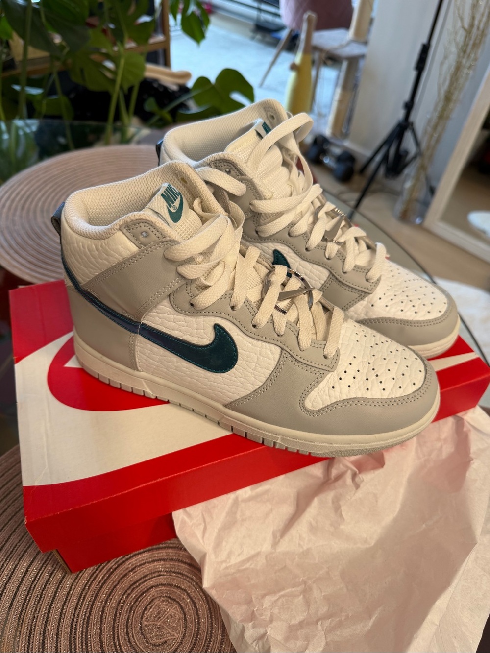Nike Dunk women High-Top Sneakers in White, Light Gray & Teal